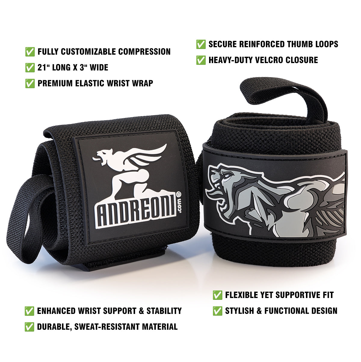 ANDREONI Premium Weightlifting Wrist Wraps – 21"