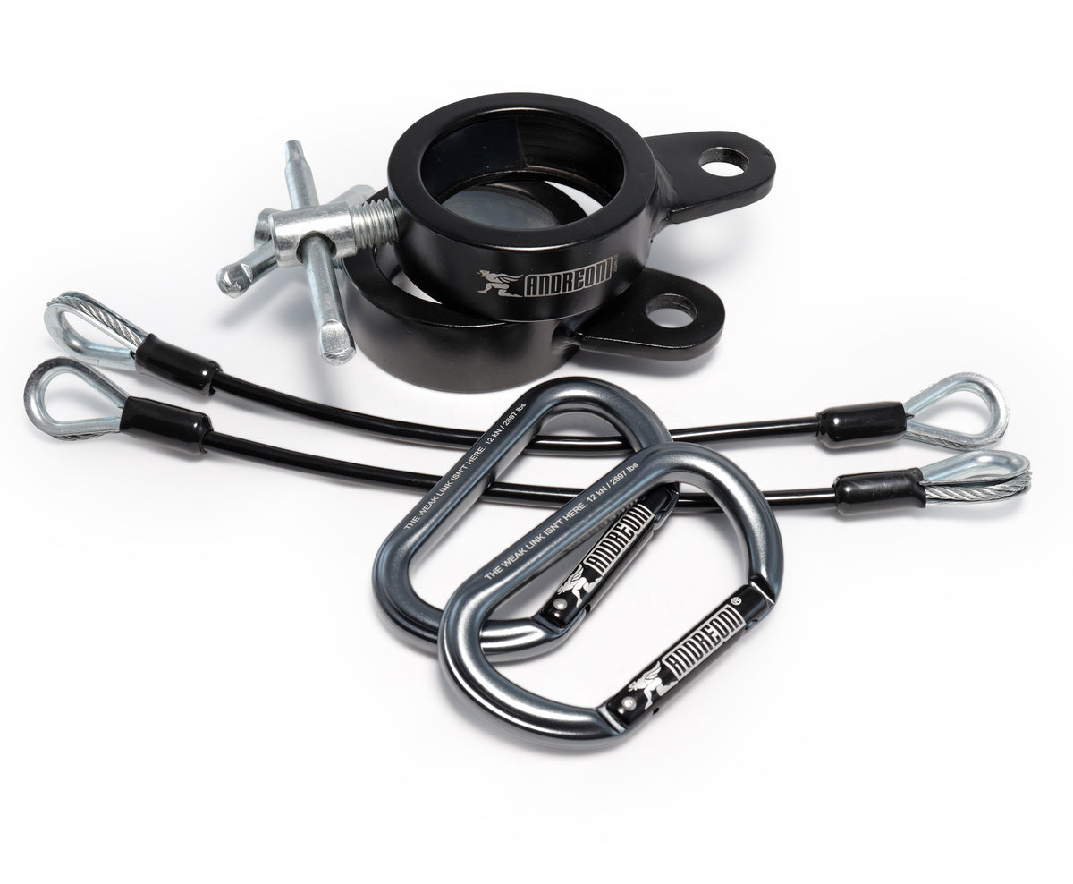 Andreoni cable barbell kit with 2 barbell collars, 2 gym carabiners and 2 extension cables