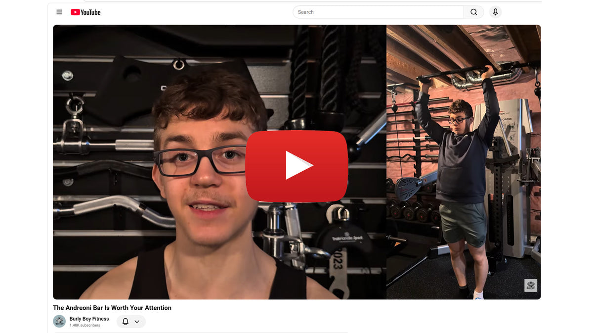 Load video: Burly Boy Fitness Review of the Andreoni Bar Cable Machine Attachment