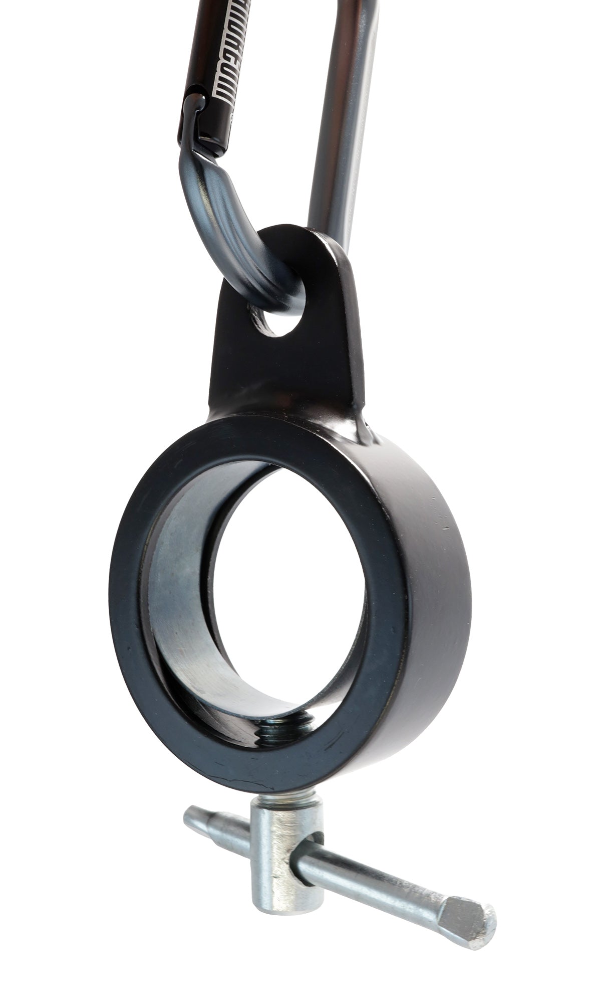 Andreoni cable barbell collar with a carabiner clipped through the attachment point
